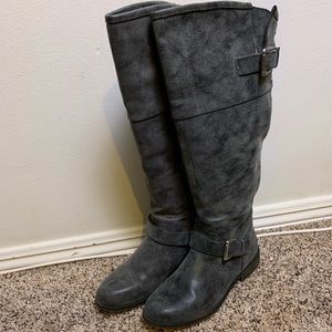 Madden Girl Gray Riding Boots Red Zipper Back 9.5